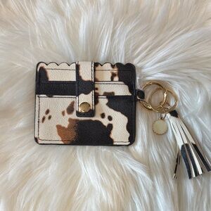 Cowhide Print Card Holder Keychain with Tassel